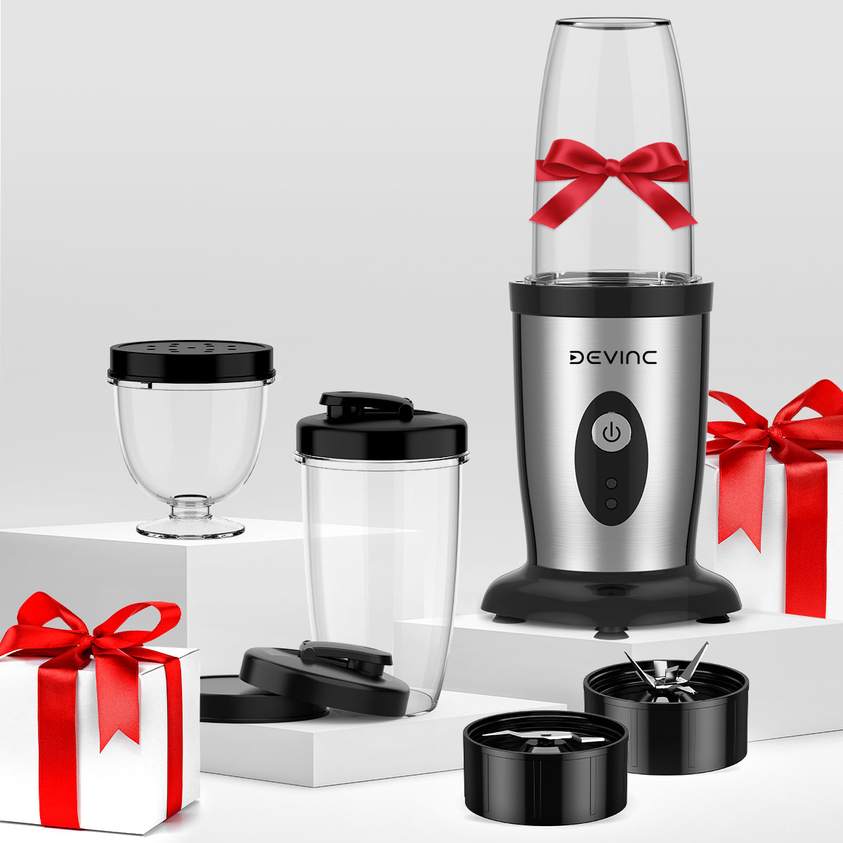 DEVINC Personal Blender for Shakes and Smoothies, 850W Smoothie Bullet Blender for Kitchen with Small Cup Blender Grinder, 2 * 17Oz To-Go Cups and Spout Lids, BPA Free, Pulse Technology (Black)