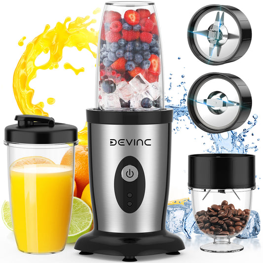 DEVINC Personal Blender for Shakes and Smoothies, 850W Smoothie Bullet Blender for Kitchen with Small Cup Blender Grinder, 2 * 17Oz To-Go Cups and Spout Lids, BPA Free, Pulse Technology (Black)